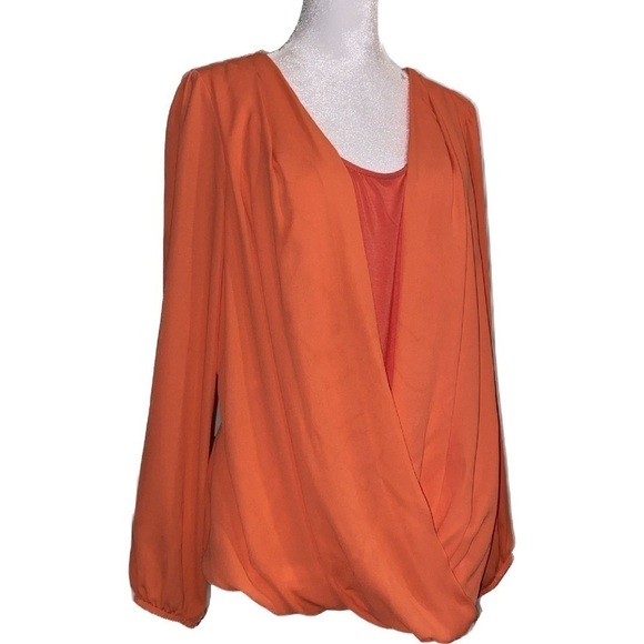 NWT--Thalia Sodi Long Sleeve Orange Blouse Size Large - Picture 1 of 12